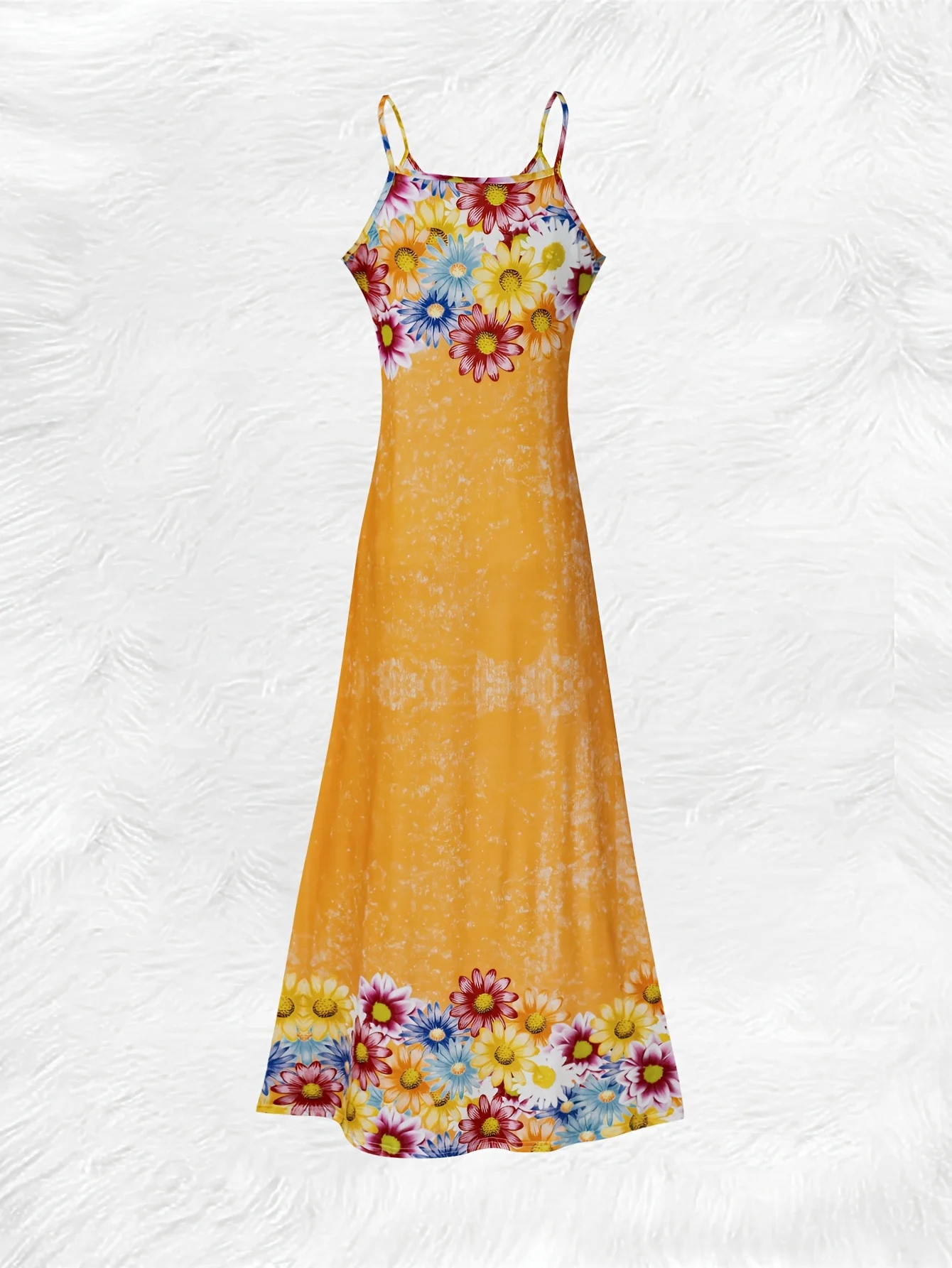 Printed Design Casual Contrast Colorful Daisy Slip Dress