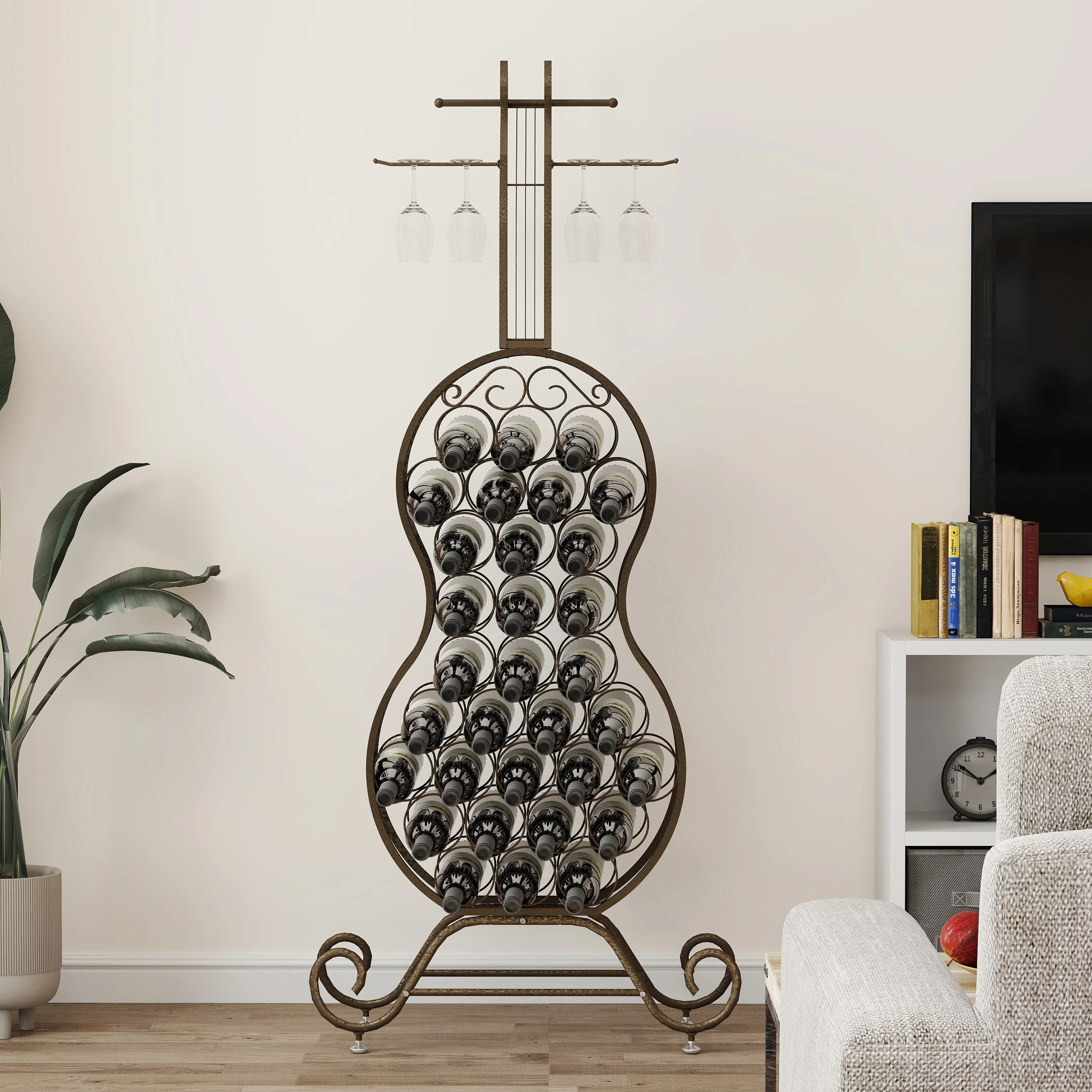 Cello-Shaped Freestanding Wine Rack - Large Capacity Storage Cabinet for Spirits Wine, Decorative Organizer for Kitchen Dining