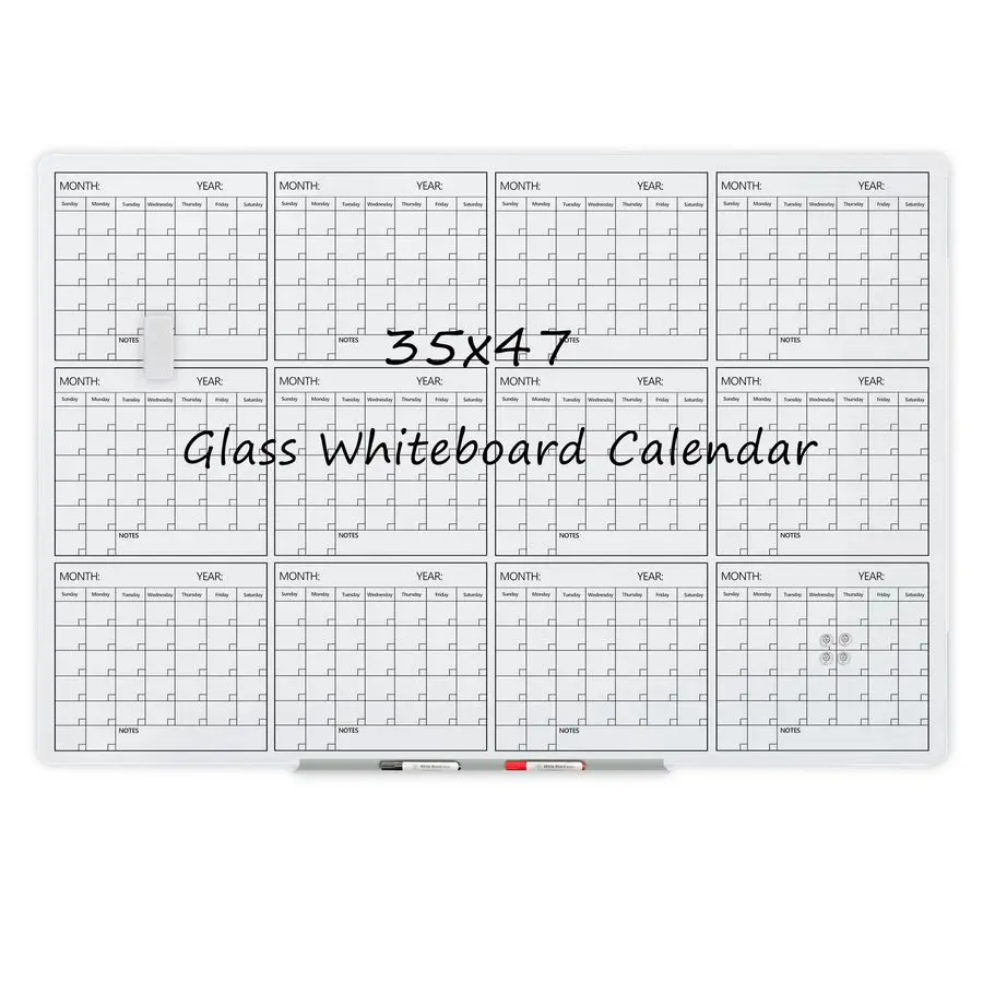 

Whiteboard Glass Board Yearly Calendar 35 X 47 Large Wall Whiteboard Dry Erase Planner for Wall Home, School, Office