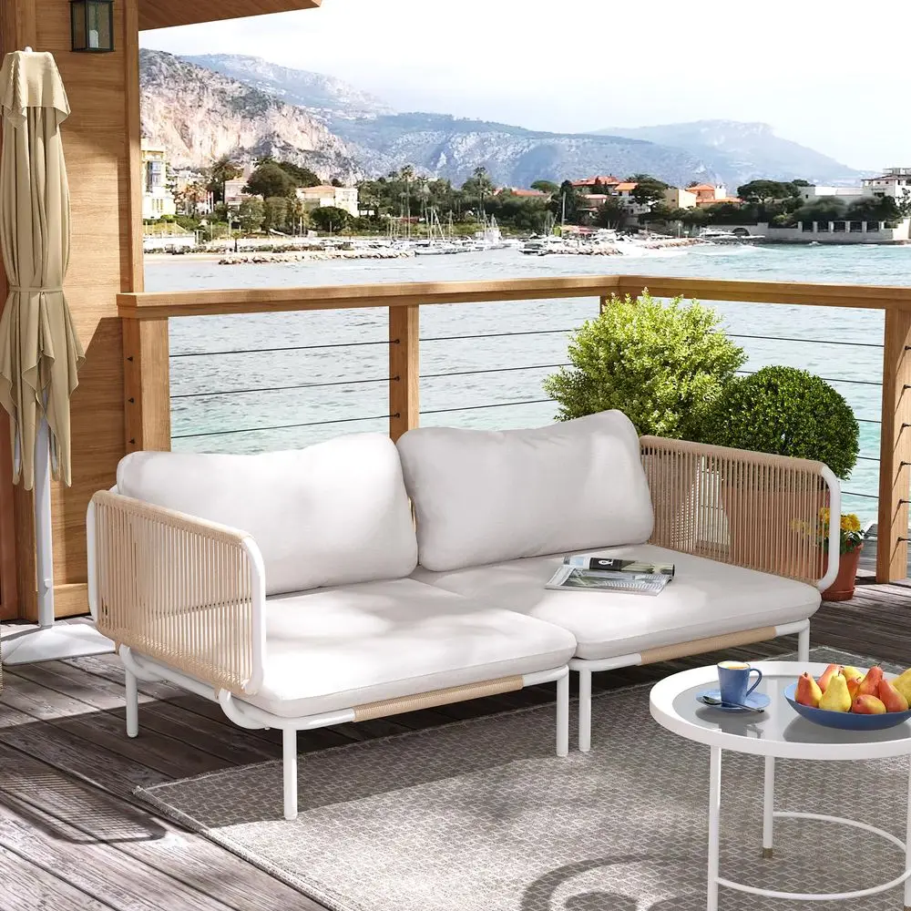 

Furniture Set, Outdoor Patio Furniture 31 Oversized Metal Patio Sectional Sofa, 2Seat Conversation Set with Cushion, Beige