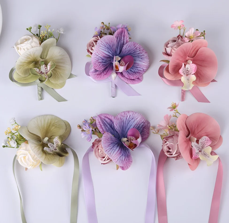 Simulation of Phalaenopsis corsage wedding bride and groom full family wedding lapel beautiful Mori bridesmaid wrist flower.