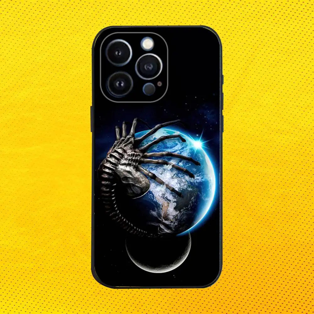 A-Alien E-Earth Xenomorph Phone Case For iPhone 16e,16,15,14,13,12,11,Pro,X,XS,Max,XR,Plus,Mini Soft Black Cover