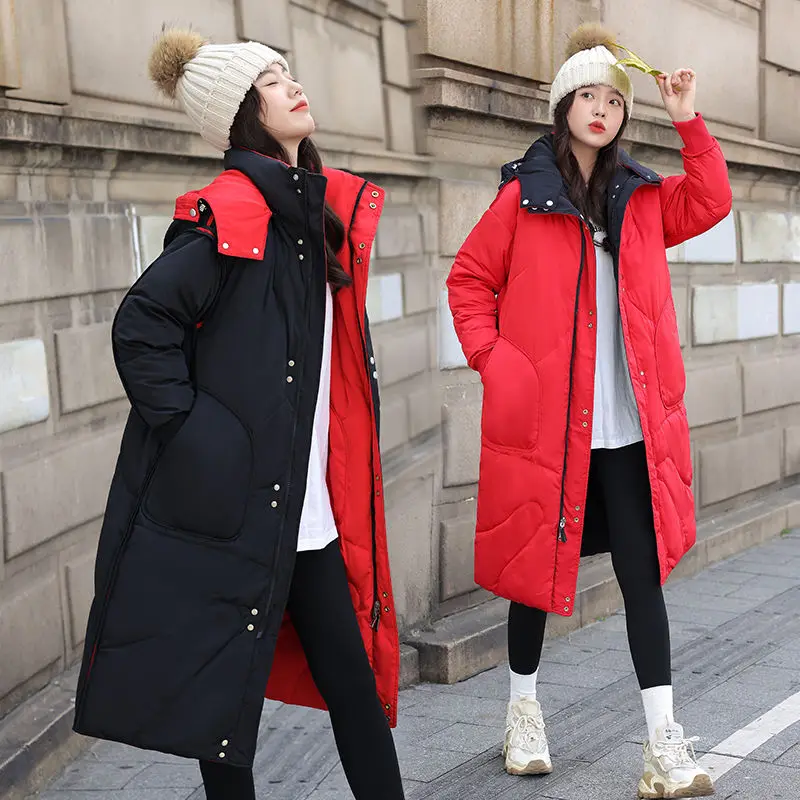 Long Double Sided Maternity Hooded Padded Winter Jacket Women Loose Casual Warm Parka Coat Pregnant Down Cotton Jacket Coat