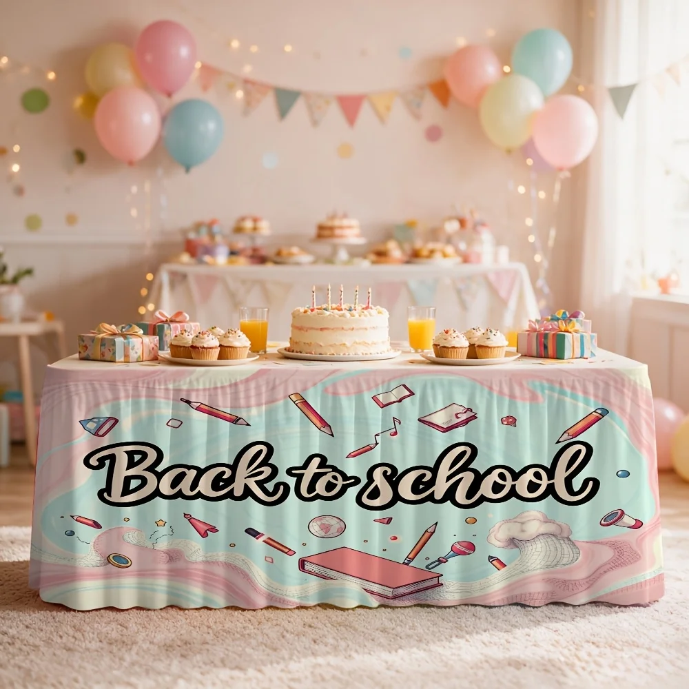 1-Pack back-to-school theme printed table skirts for back-to-school themed parties and interior event decoration