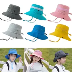 Children Summer Bucket Hats UV Protection Outdoor Beach Sun Hat Boy Girl Flap Cap Adjustable Wide Brim Cap