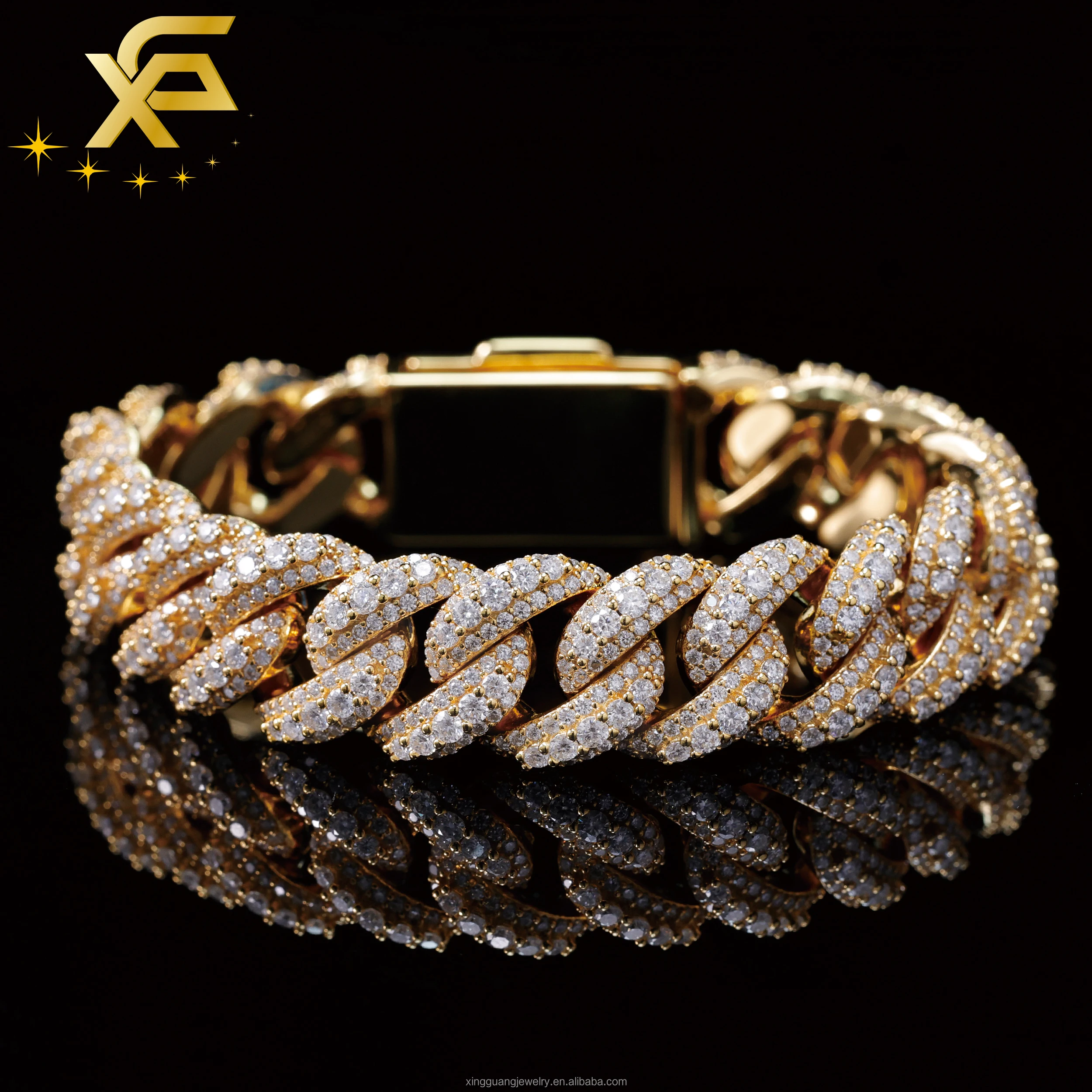 Selling Hot Pass Diamond Tester 925 Solid Silver 14mm 16mm 18mm 3Rows Iced Out Hip Hop VVS1 Moissanite Cuban Link Chain Bracelet