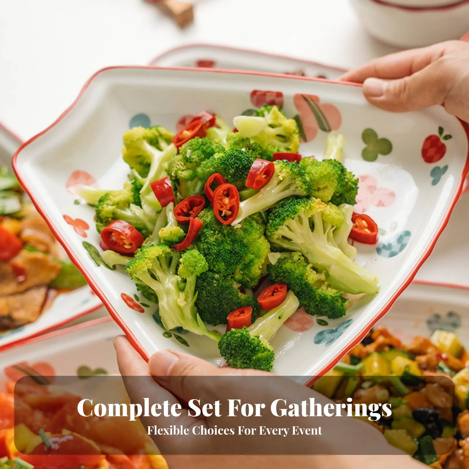 

Chinese Style Wedding Dinnerware Set, Creative Red Ceramic Bowls and Plates, Festive Tableware for Home