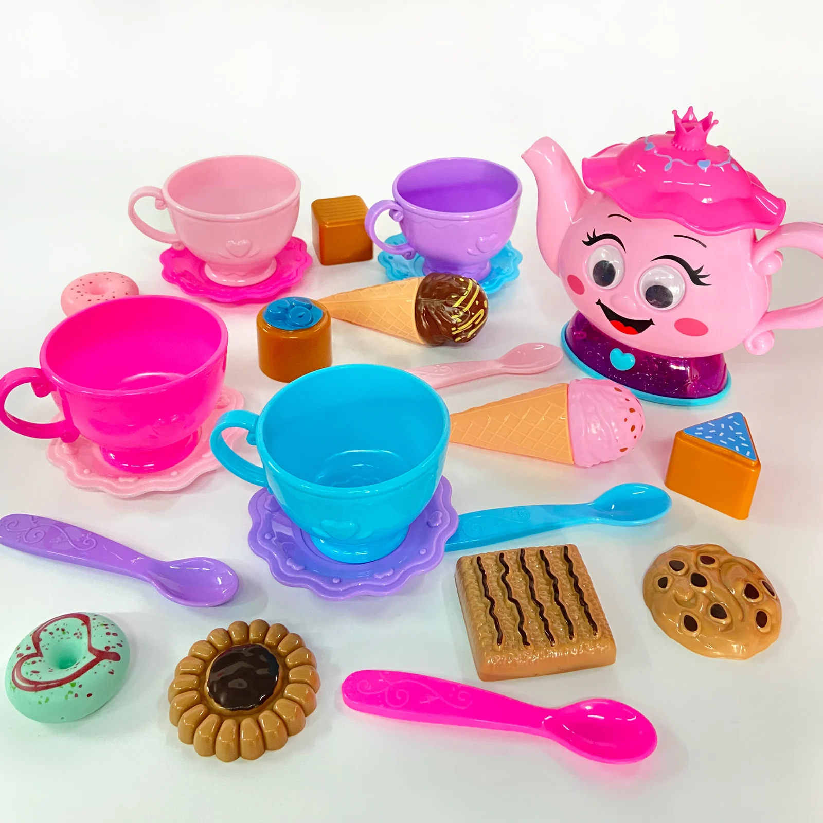 23 PCS Zestaw na podwieczorek dla małych dziewczynek 3-5 lat z czajniczkiem Filiżanka do herbaty Muzyka i światło Zabawka do zabawy w jedzenie Akcesoria kuchenne dla dzieci