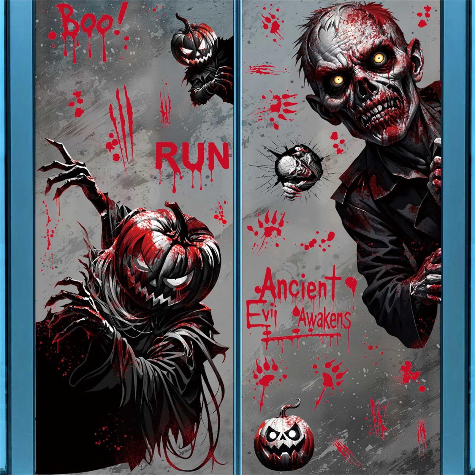 الرعب بقع الدم الجدار ملصق بصمة الدم الجمجمة مخيف شبح نافذة ملصق 2025 هالوين الديكور ملصق مخيف #1