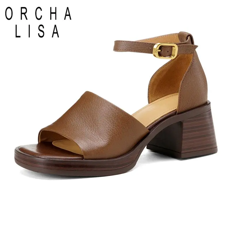 

ORCHA LISA модные женские сандалии из натуральной кожи с открытым носком на блочном каблуке 6 см на платформе с пряжкой и ремешком из овчины, мягкая новая обувь для свиданий