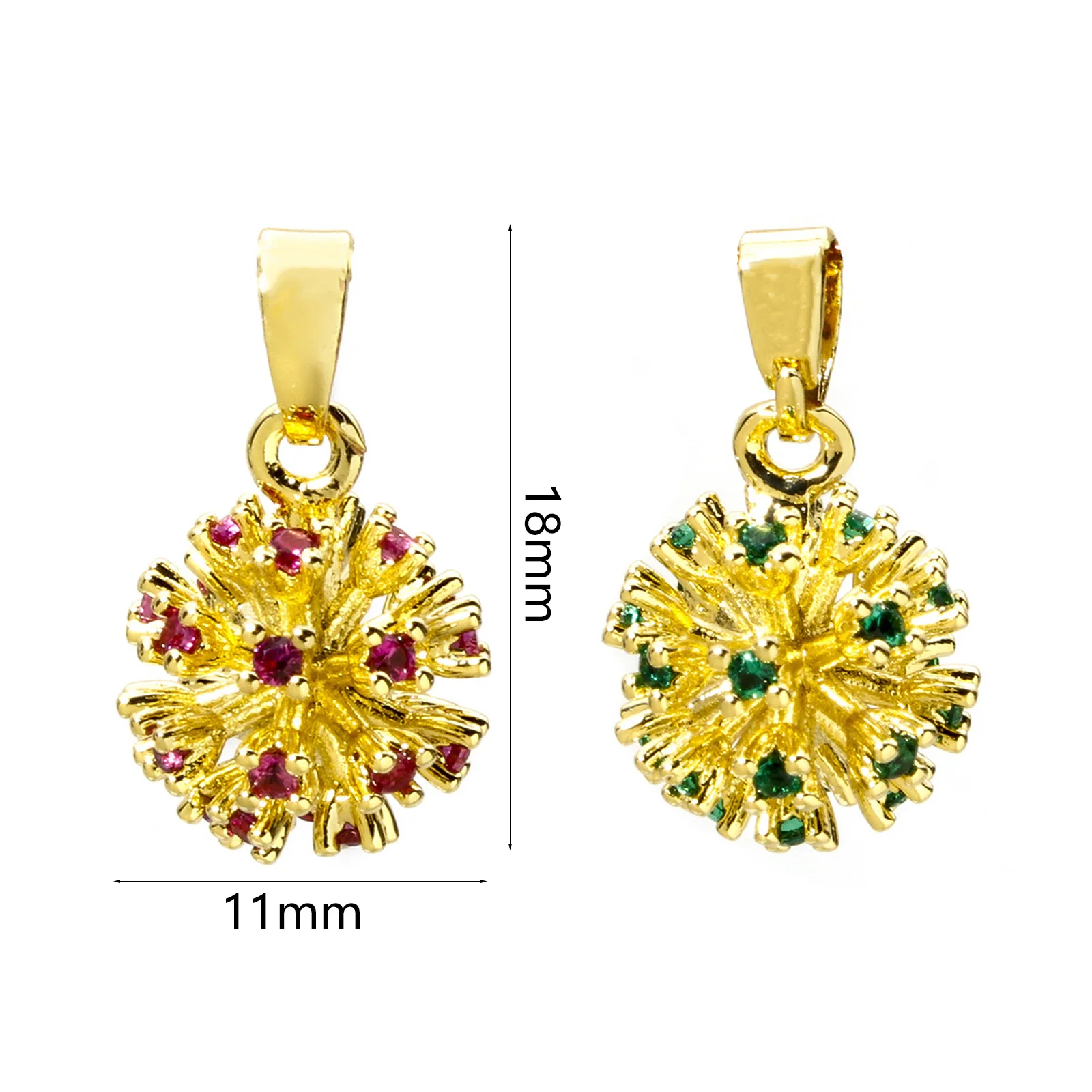 2pcs Fireworks 3D Brass Charm 18k Gold Plated Exquisite Pendant Plum Red Zircon Melon Seed Buckle for DIY Jewelry  18mm X 11mm