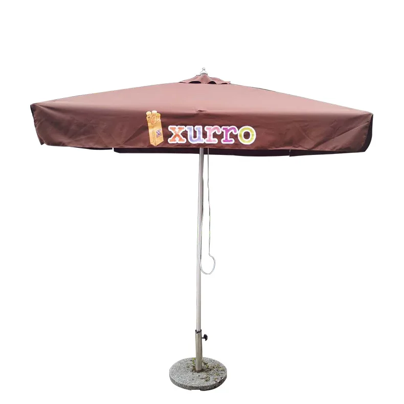 8 Ribs Market Umbrella 10Ft Outdoor Patio Parasol With Pulley Lift Frames Wooden Umbrella