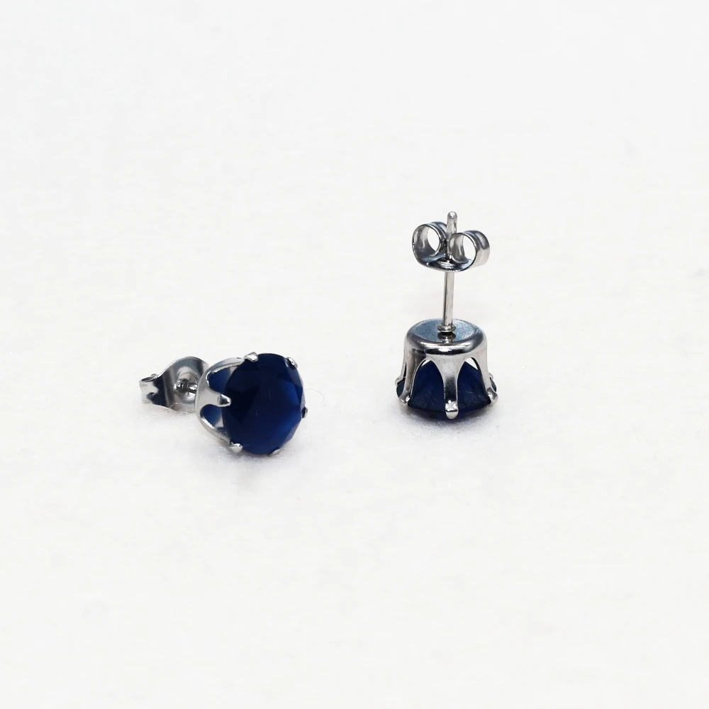 Edelstahl-Ohrstecker, minimalistisch, Vintage, blaues Glas, 8 mm, rund, verblasst nicht, klassischer Stil – Detail 1