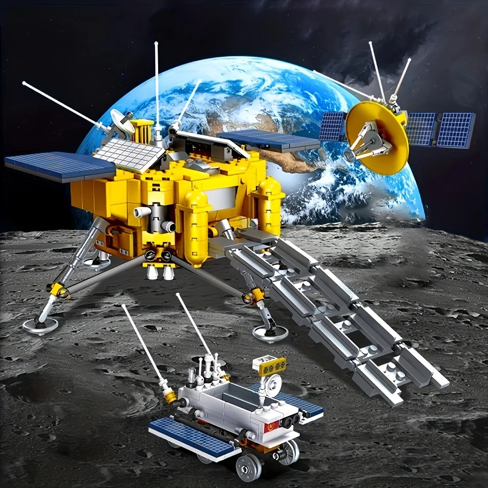 creative expert  USA City Lunar exploration satellite 735pcs spaceship Earth moc Building Block model toy gifts Christmas