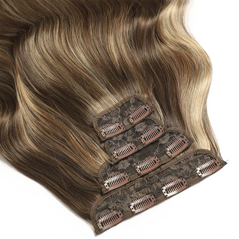 Extensiones de cabello con clip, onda natural con reflejos, 22 pulgadas, 4 piezas, 220g, fibra sintética resistente al calor 4