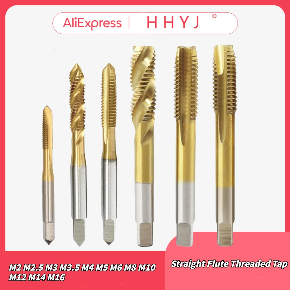 M2 M2.5 M3 M3.5 M4 M5 M6 M8 M10 M12 M14 M16 Titanium Coated Hand Faucet Hss Metric Straight Flute Threaded Tap