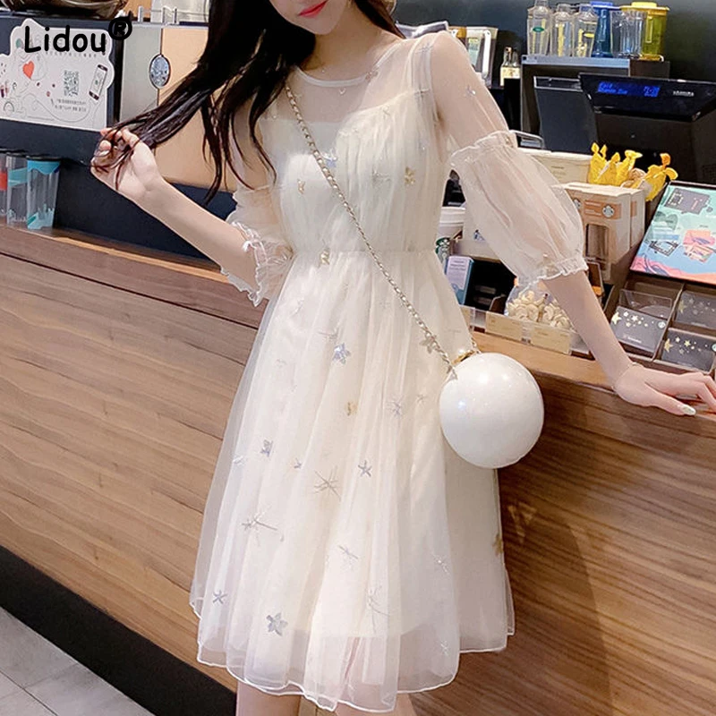 

Elegant O-neck Comfortable Loose Skin Friendly Solid Color Popularity Summer Women's Clothing Fashion Empire Gauze Casual Dress