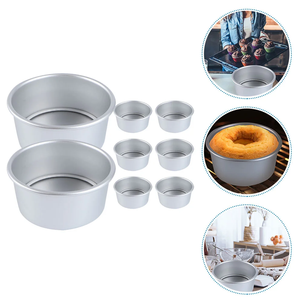 2 Pcs Non-stick Baking Plate 4-inch Anodized Living Bottom Mold Chiffon Round Cake 8pcs Pan Glass Microwave