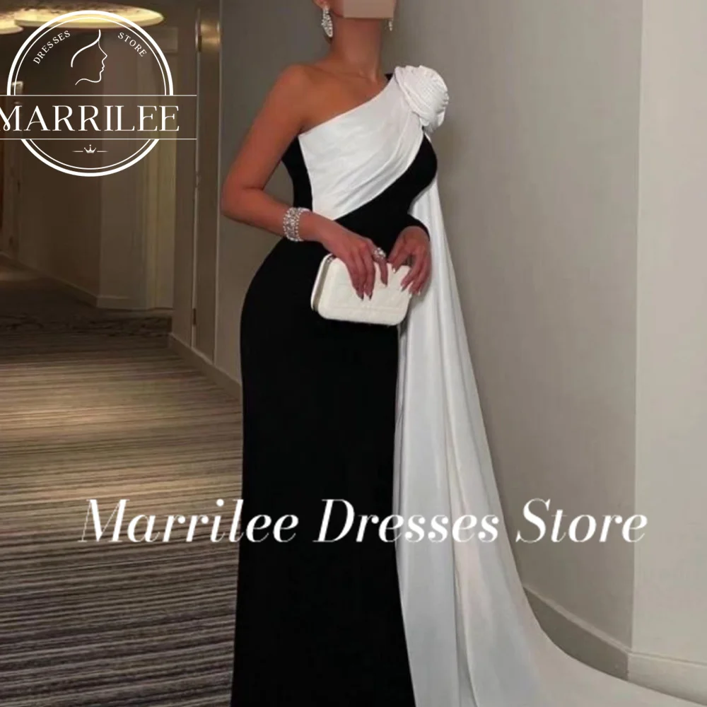 

Marrilee Custom Made One Shoulder 3D Flowers Sweep Train Floor Length Watteau Train Contrast Color Ladies Gowns For Special