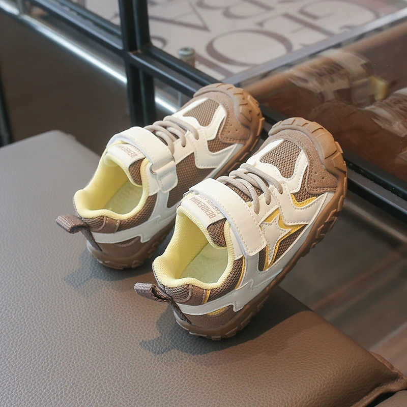 Jungen Mädchen Kleinkind Farbblock-Sportschuhe mit Klettverschluss Rutschfeste Schutzkappe Leichte Alltags-Outdoor-Sneaker – Detail 7