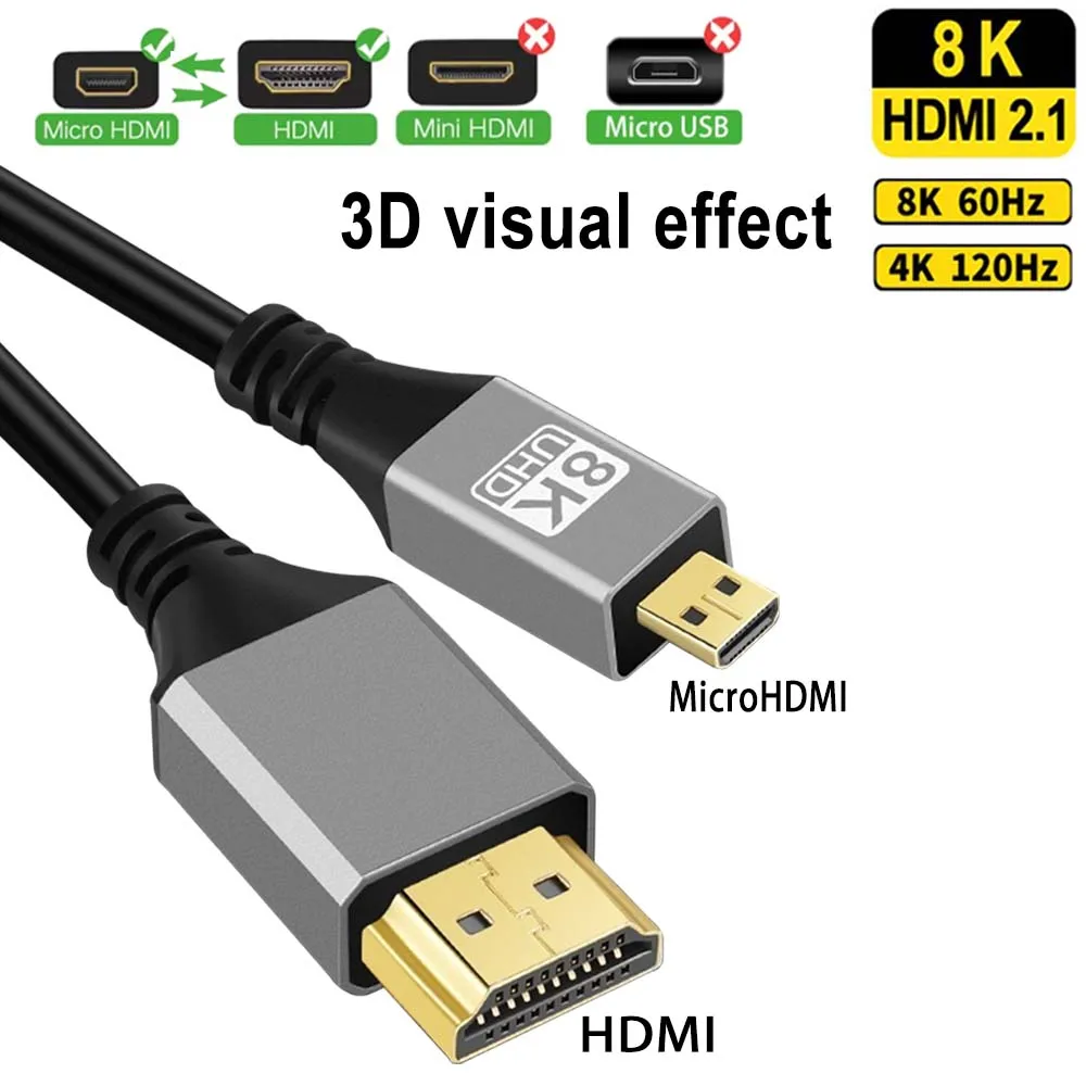 HDMI TO MINI HDMI/ Micro HDMI Cable 8K@60hz 4K@120hz V1.4 TPU HD 1080P Extension Male Cable For Tablet PC TV Camera HDTV1m 2m 3m