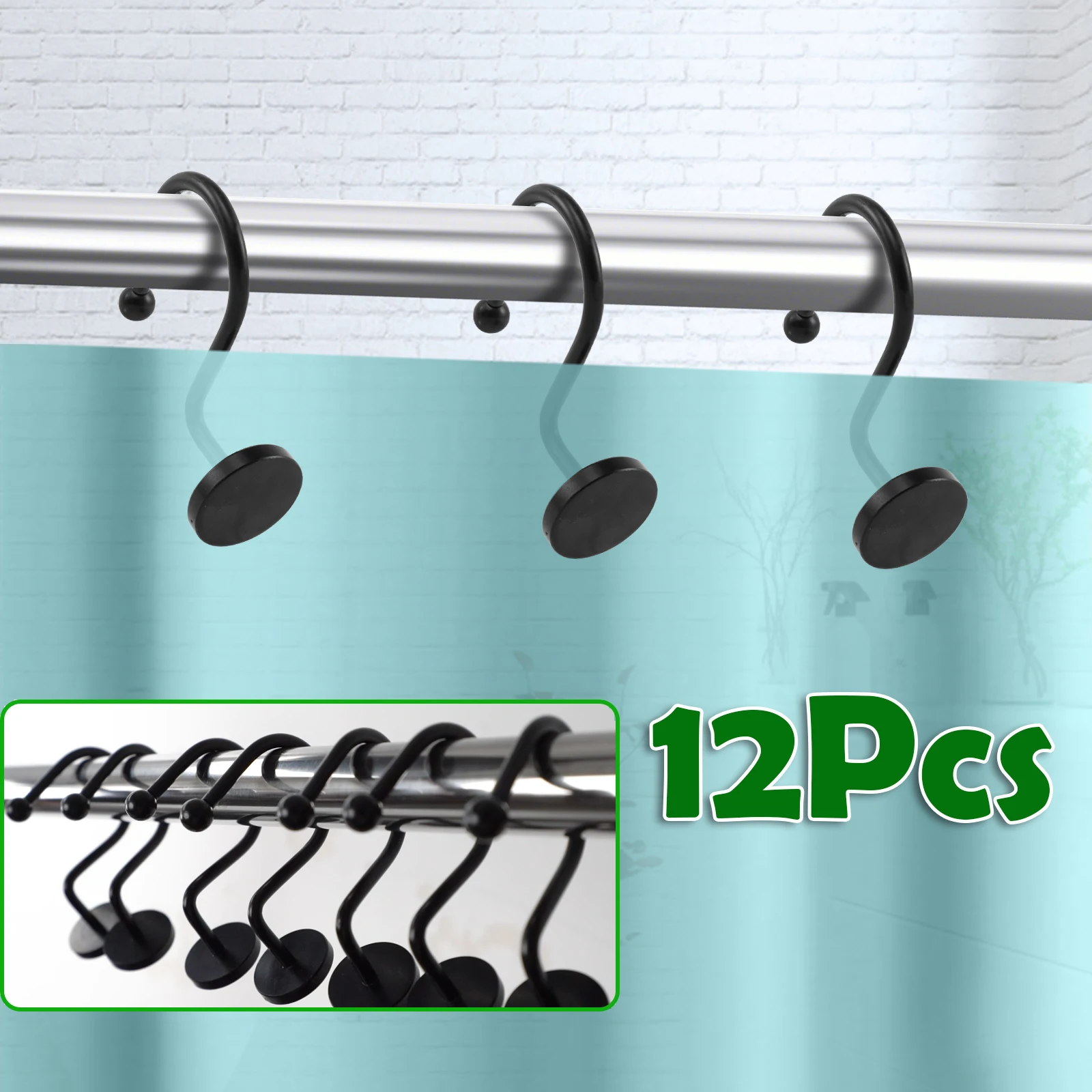 12Pcs Shower Curtain Hooks Rings Rustproof Smooth Glide Metal Shower Hooks for Shower Curtain Liner Bathroom Shower Rod Hook