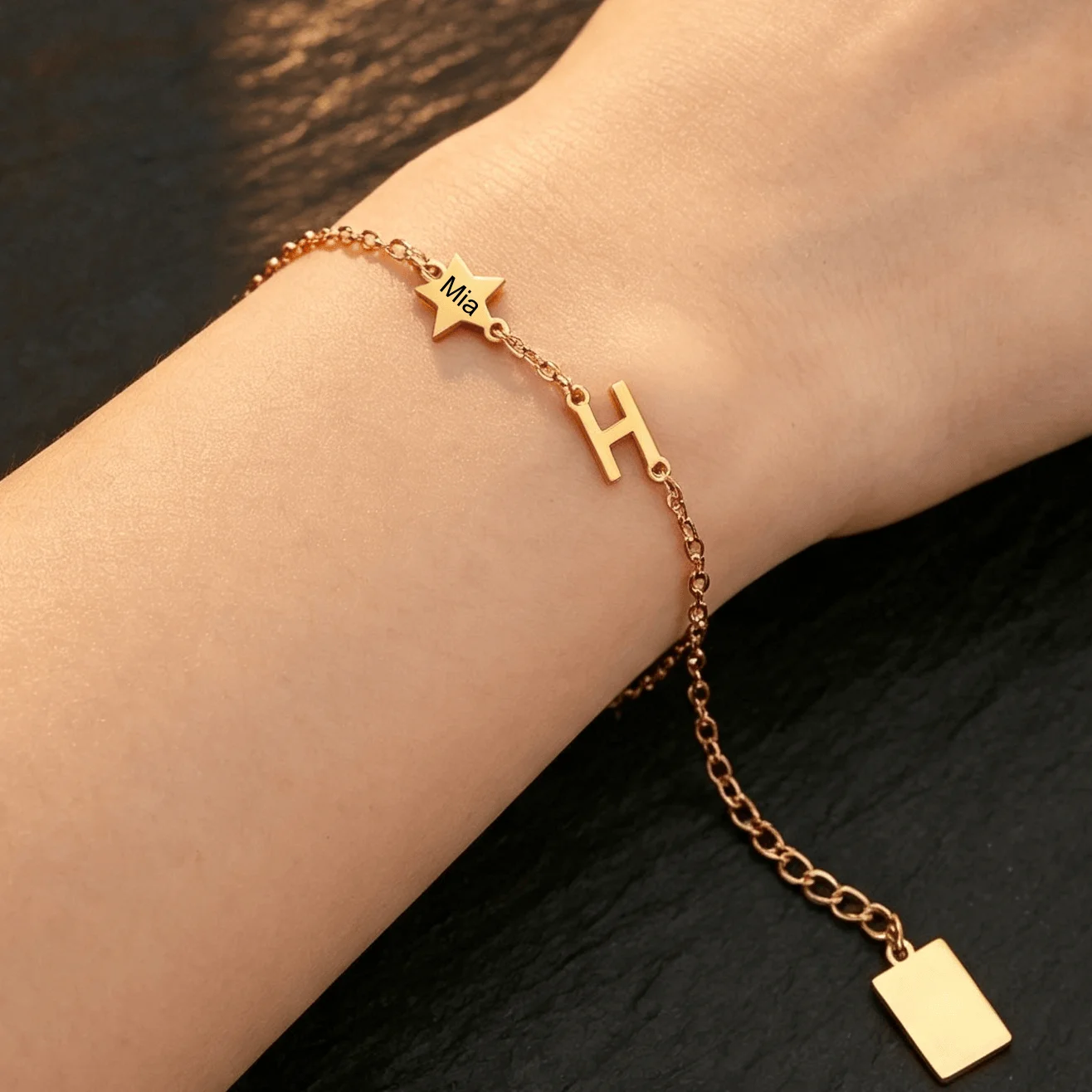 Hot Sell Personalized Bracelets for Women A-Z Letters Star Gold Stainless Steel Engraved Custom Name Cuff Gifts Accept Drop
