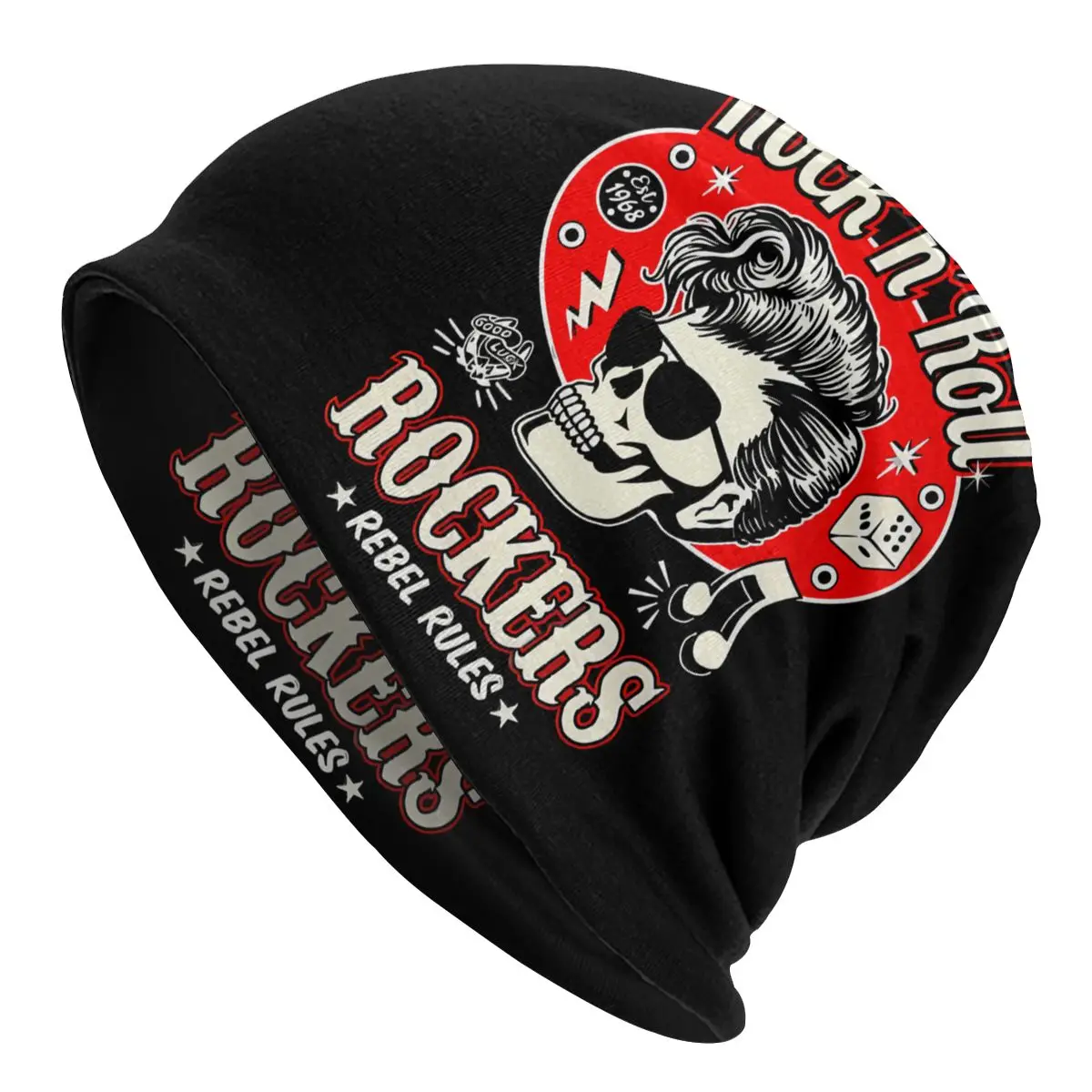 Skull Red And Black Dice Vintage Rockabilly Rock And Roll Unisex Bonnet Thin Cycling Double Layer Thin Hats For Men Women