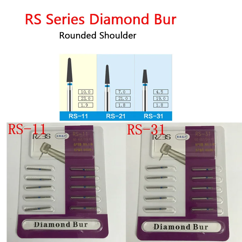 10 PCS Round Shoulder Dental Diamond Burs FG 1.6mm Diameter RS-11,RS-21,RS-31,RS-32,RS-32F,RS-32EF,RS-45,RS-45F,RS-45EF