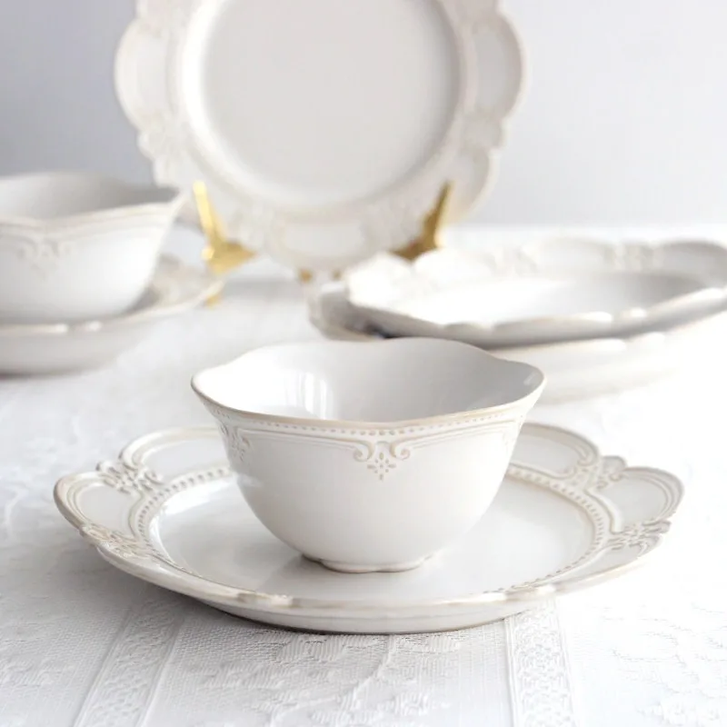 Palace Style Retro Ceramic Plate Relief Steak Plate Thick Soup Plate Fish Dish Dessert Sushi Plates Molecular Cuisine Tableware