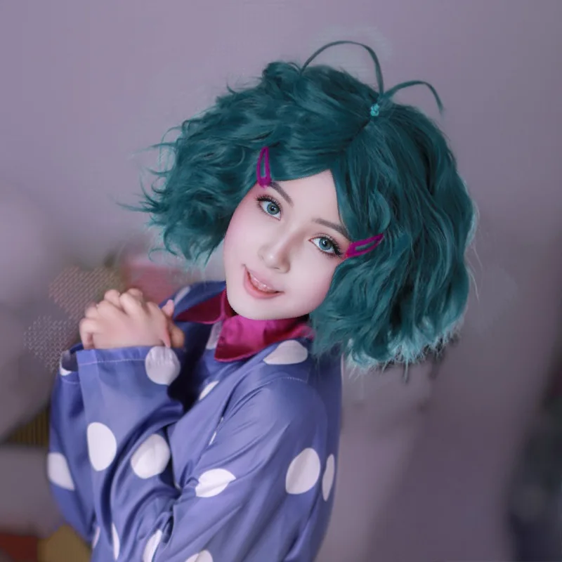 Parrucca cosplay natalizia corta blu per donna con separazione centrale da dentro e fuori 2 - Moomoo