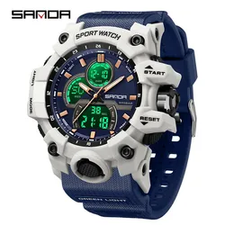 Fashion Sanda Led Digital 50m Dual Display Multifunctional Outdoor Led Quartz Military Sport Male Big Watches Relogios Masculino