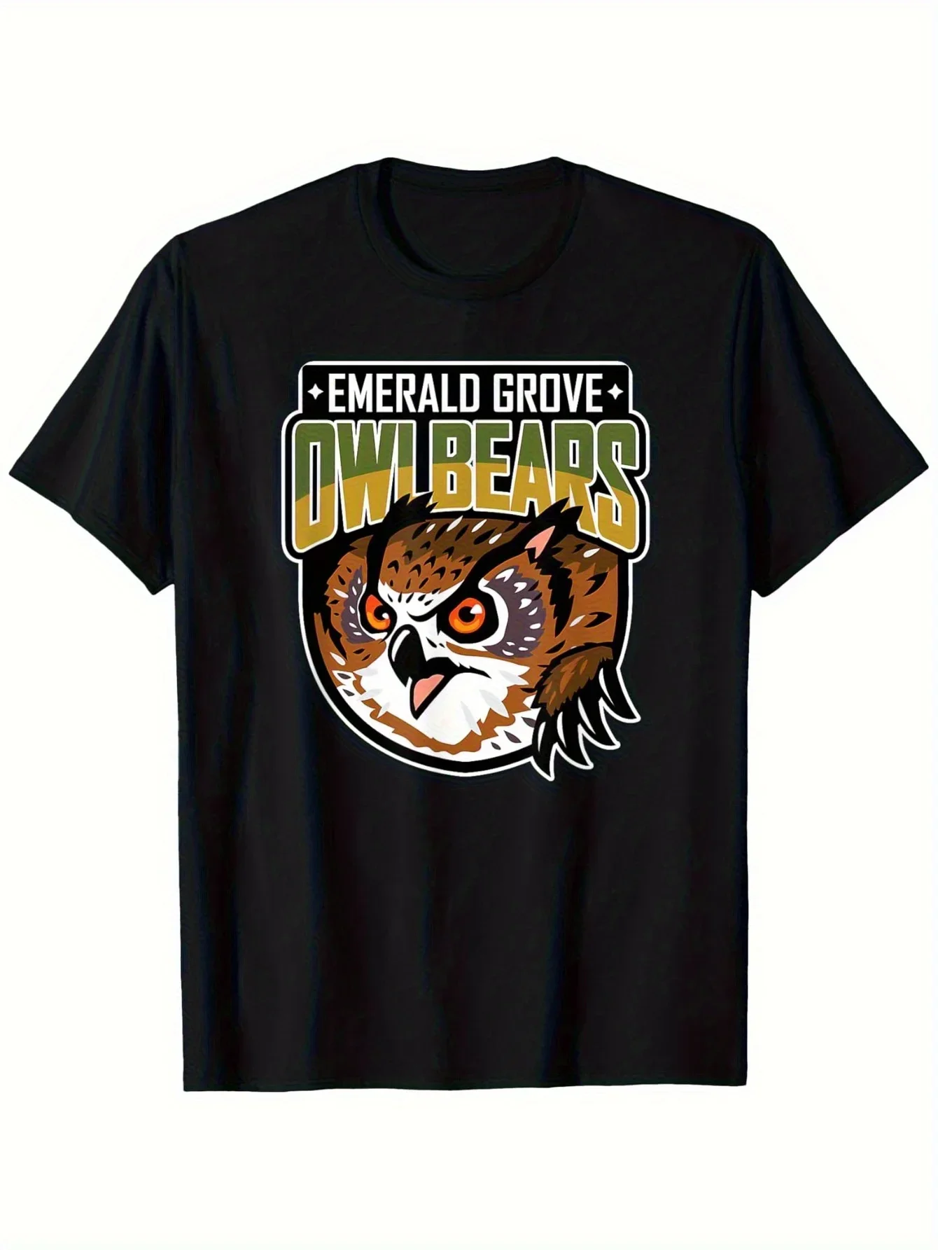 New Men's Jade Forest Owl Bear Themed T-Shirt