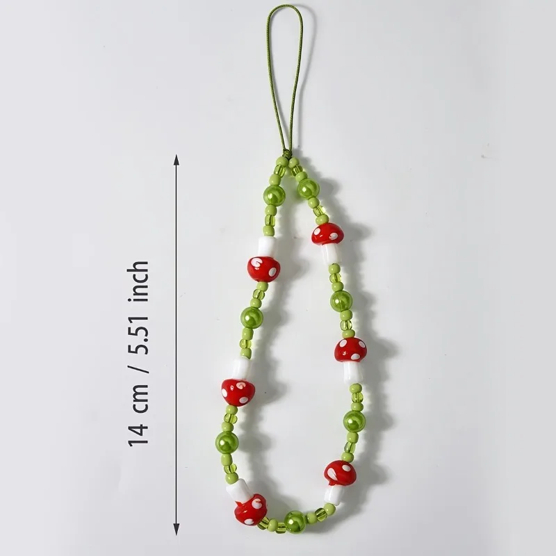 Ceramic Mushroom Beaded Phone Chain, Cute Fashion Hand Woven Bead Chain, Wrist Accessories, Suitable as a Gift for Women