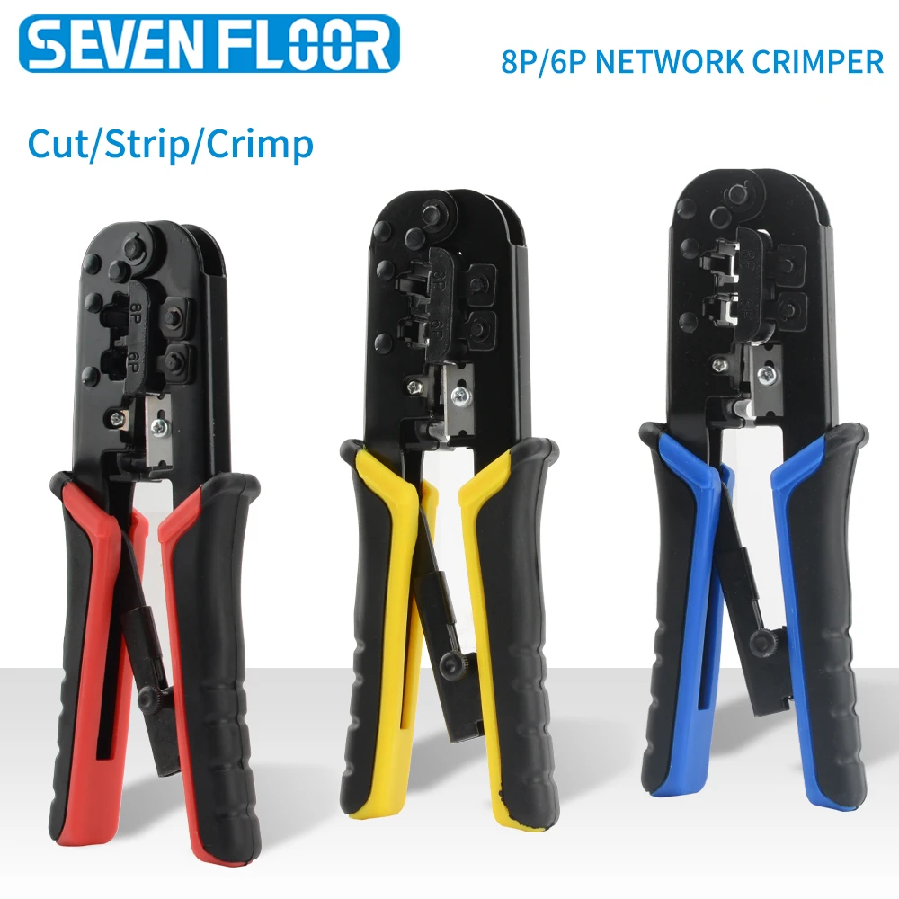 RJ45 RJ11 RJ12 Crimpzange, 6P 8P Ethernet LAN-Kabel Crimpwerkzeug mit Drahtschneider und Abisolierer für Netzwerkkabelverdrahtung