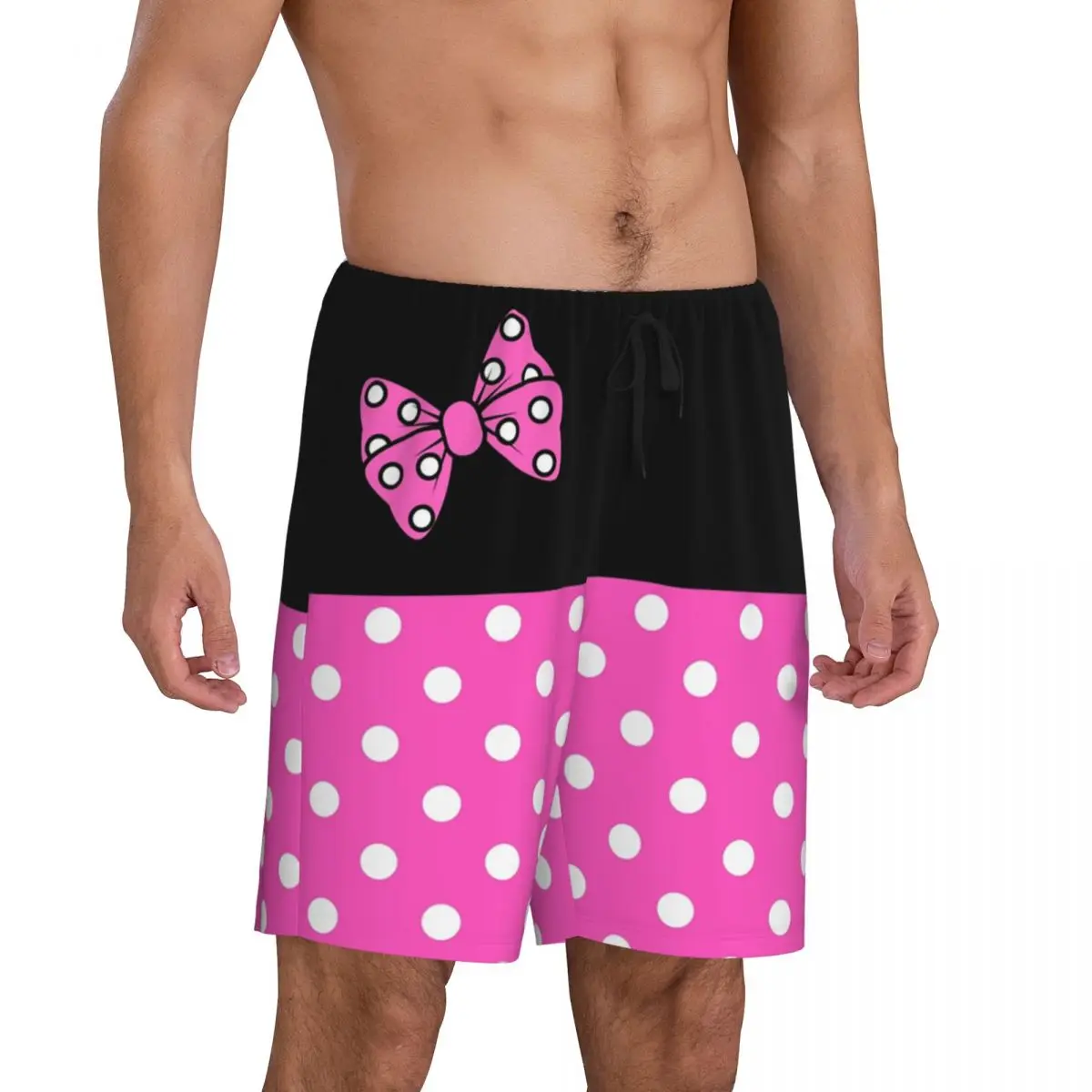 Custom Pink Polkadots Mickey Mouse Pajama Shorts Men Polka Dot Bow Sleepwear Lounge Bottom Stretch Sleep Short Pjs with Pockets