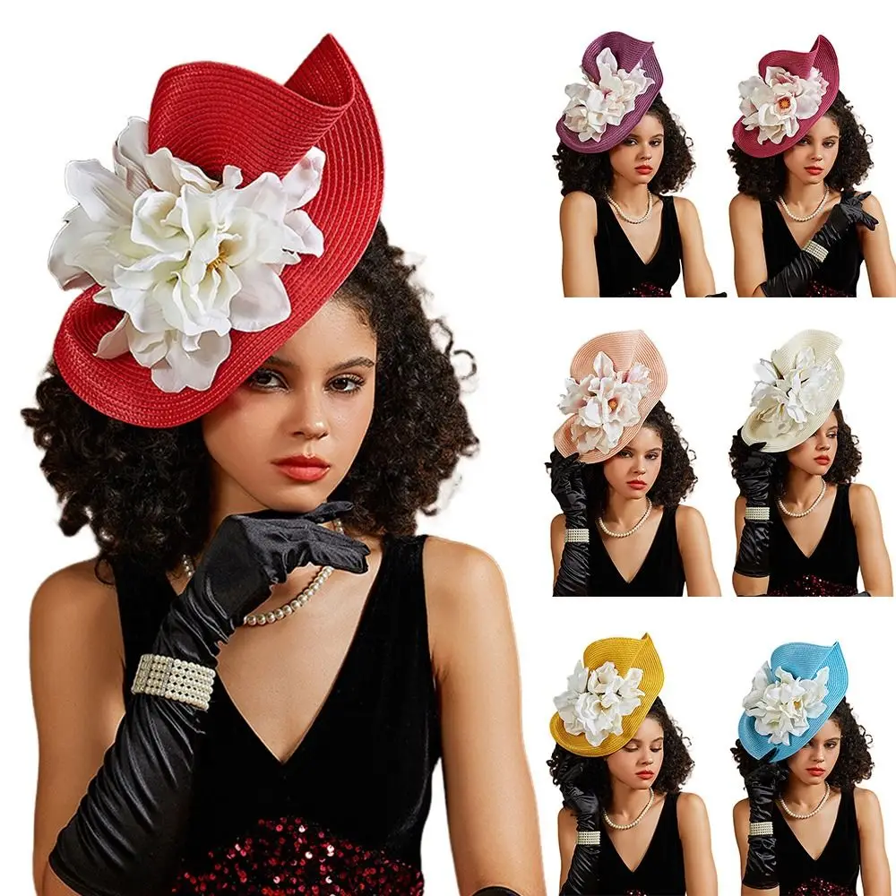 Fashion Magnolia Hair Band Bridal Makeup Prom Exaggerated Hat Headdress Straw Hat Women