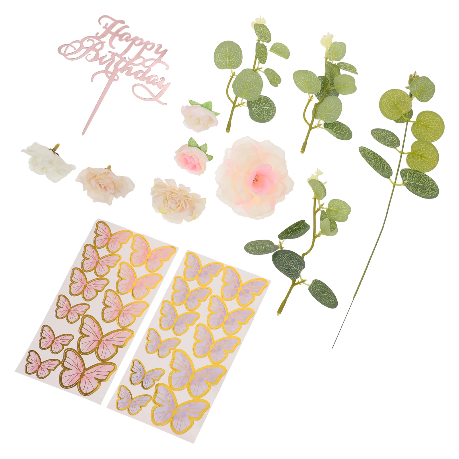 

33 Pcs Cake Decoration Set Shower Decorations Birthday Party Butterfly Artificial Topper Floral Plastic