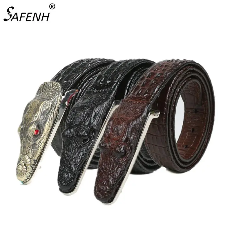 Fashion Men's Belt Crocodile Pattern Leather Belt Business Casual Simulation Crocodile Belt Alligator Head Gift For Men