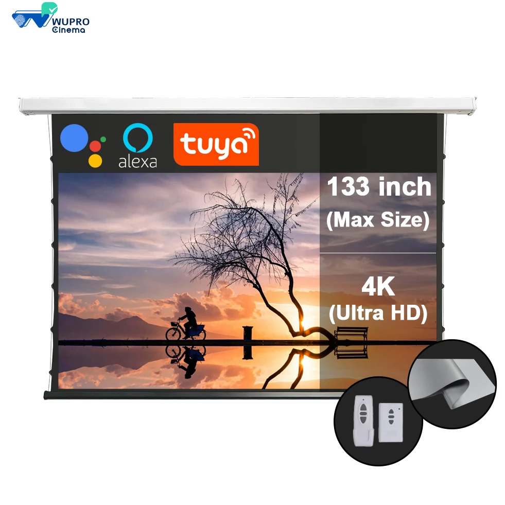 [Voice Control] Wupro Unique Smart Design Automatic Pull-Down ALR Screen Remote Electir Motorized Drop Down Projector Screen