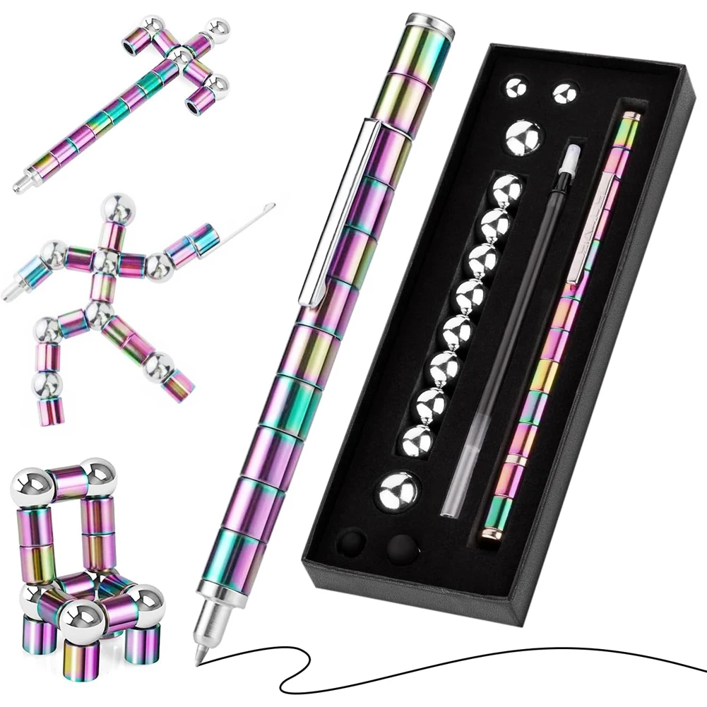 

Magnetic Metal Ballpoint Pen Multifunctional Deformable Neutral Pen Pencils Suitable Pressure Reducer Toy Writing Instruments