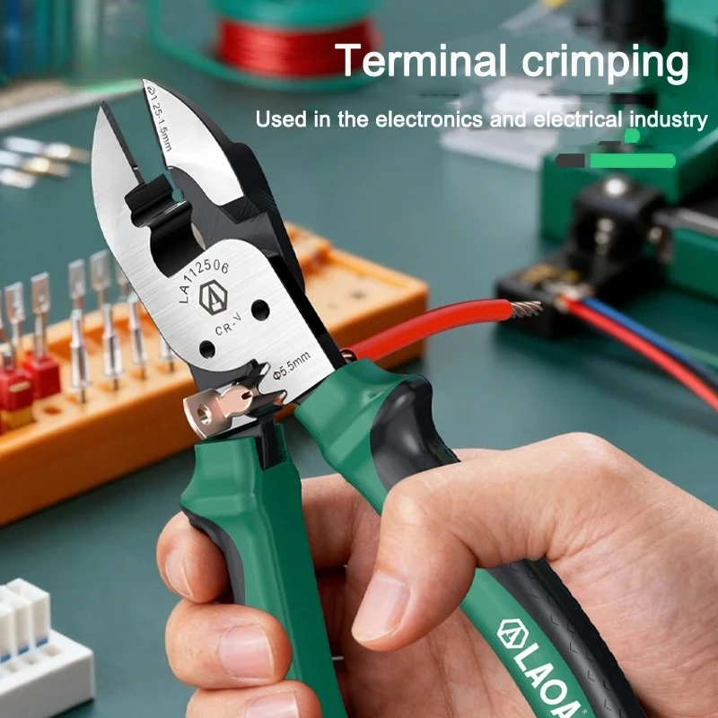 Terminal crimping pliers 5-in-1 multifunctional diagonal cable cutter, wire stripper, electrician's special wire cutter