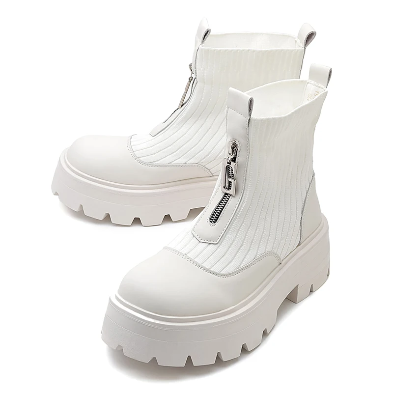 Sepatu Bot Pendek Pria Sepatu Kulit Ritsleting Tinggi Bersol Tebal Inggris Sepatu Sepeda Motor Ujung Bulat Modis Kualitas Tinggi