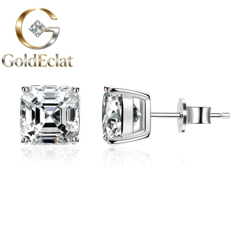 

GoldEclat Luxury white gold solid platinum PT950 Stud Earrings for Women Pagoda 6 karat Moissanite Stud Earrings