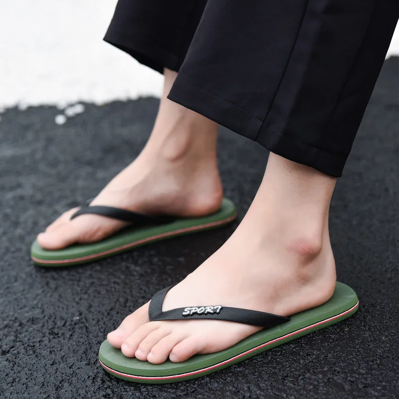 Cheap Summer Flip Flops Men Big Size 45 Comfy House Shoes Man Beach Slippers Stylish Green Flat Sandals For Man pantuflas hombre - Image 3