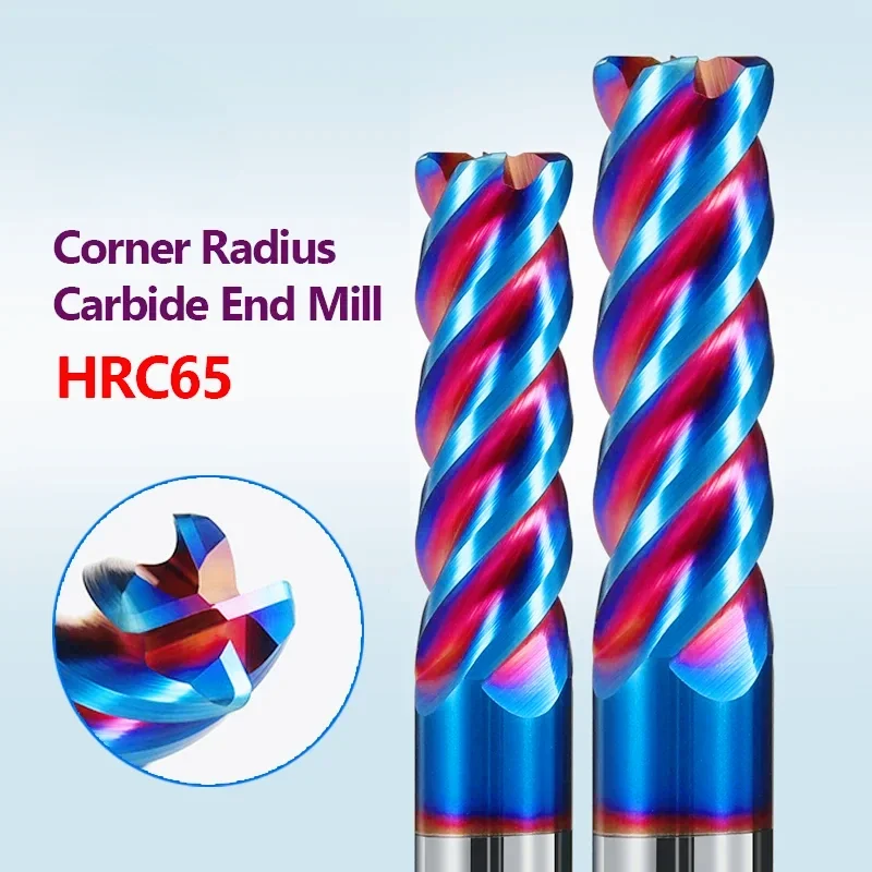 

Solid Carbide Corner Radius End Mills HRC65 4 Flutes Nano Blue Coating CNC Tools Endmills R0.5 R0.2 R1 R2~8 Surface Machining