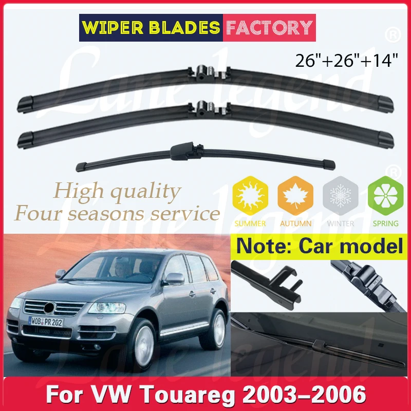 

Wiper LHD Front Rear Wiper Blades Set For VW Touareg 2003 2004 2005 2006 Rubber Windshield Windscreen Window Brushes 26"+26"+14"