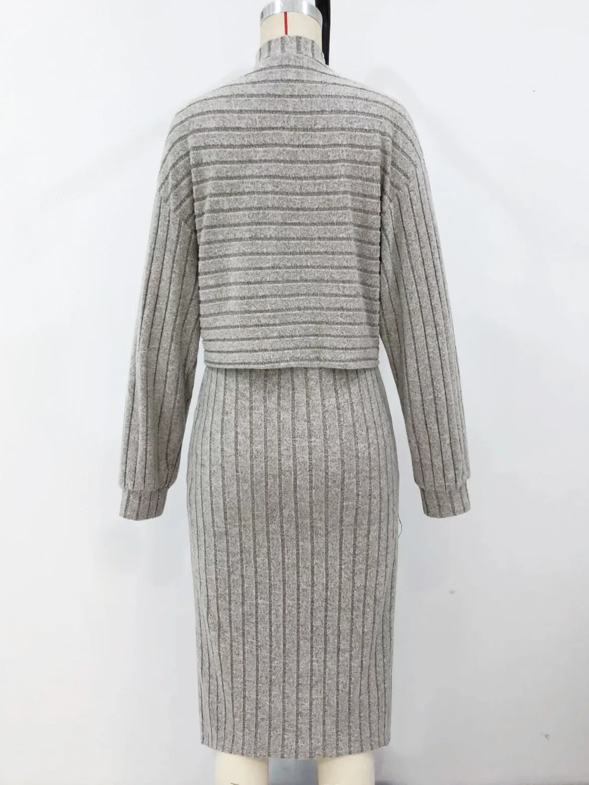 2024 Autumn Elegant Women Pullover Half High Neck Long Sleeve Solid Color Screw Thread Elastic Waist Pack Hip Dress Fashion Sets