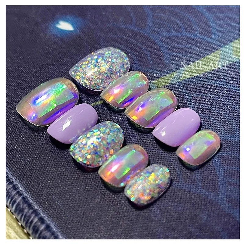 Nail Art Aurora Ice Cube Cellophane pellicola di vetro pellicola adesiva trasferimento colorato Laser gioielli carta Manicure Nail decorazione fai da te