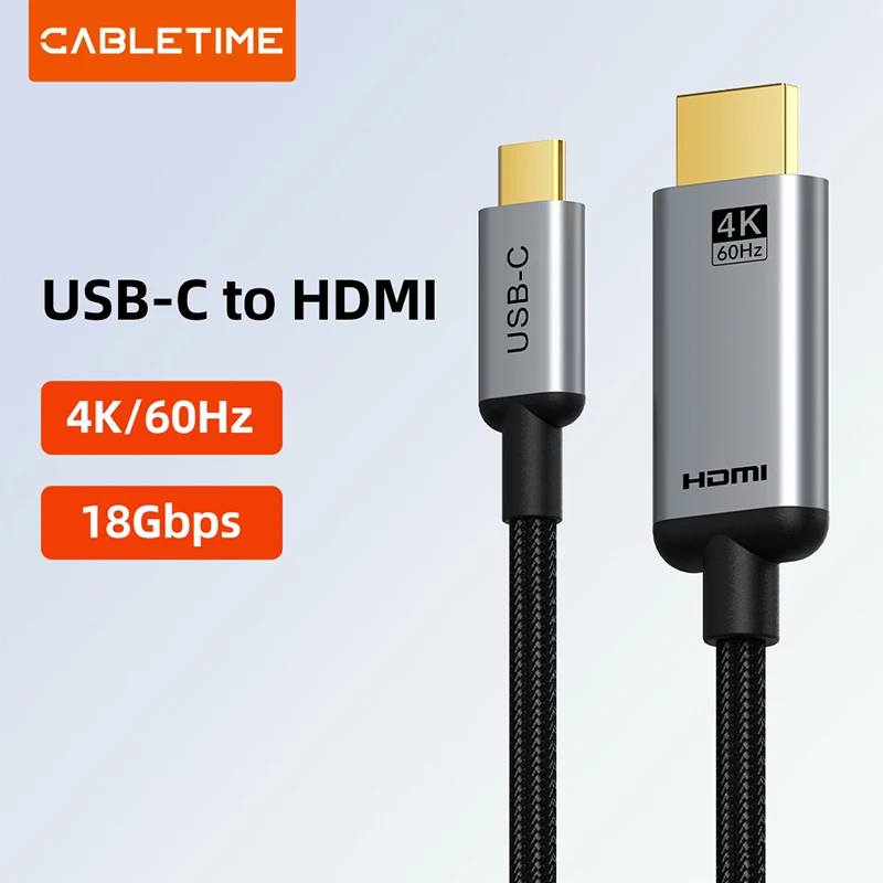 

Кабель CABLETIME USB-C на HDMI 4K 60 Гц, адаптер Thunderbolt 3 для видео, для Samsung, iPhone 17, MacBook Air, ТВ, кабель Type-C для ноутбука